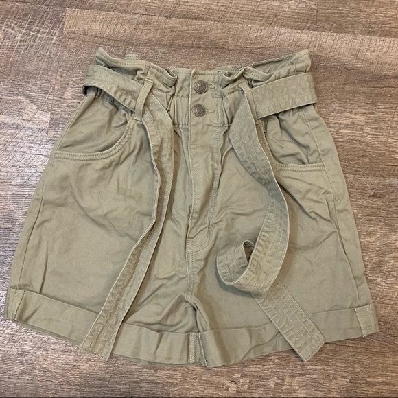 Garage Green Paper Bag Tie Waist Shorts - Picture 2 of 4